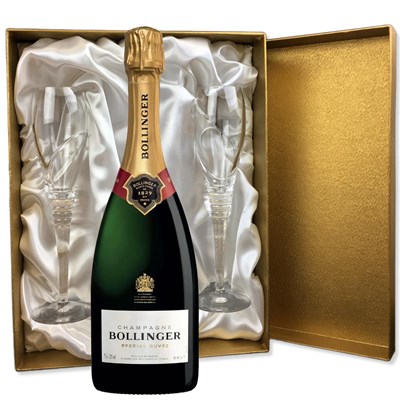 Bollinger Brut Special Cuvee Champagne 75cl in Gold Presentation Set With Flutes